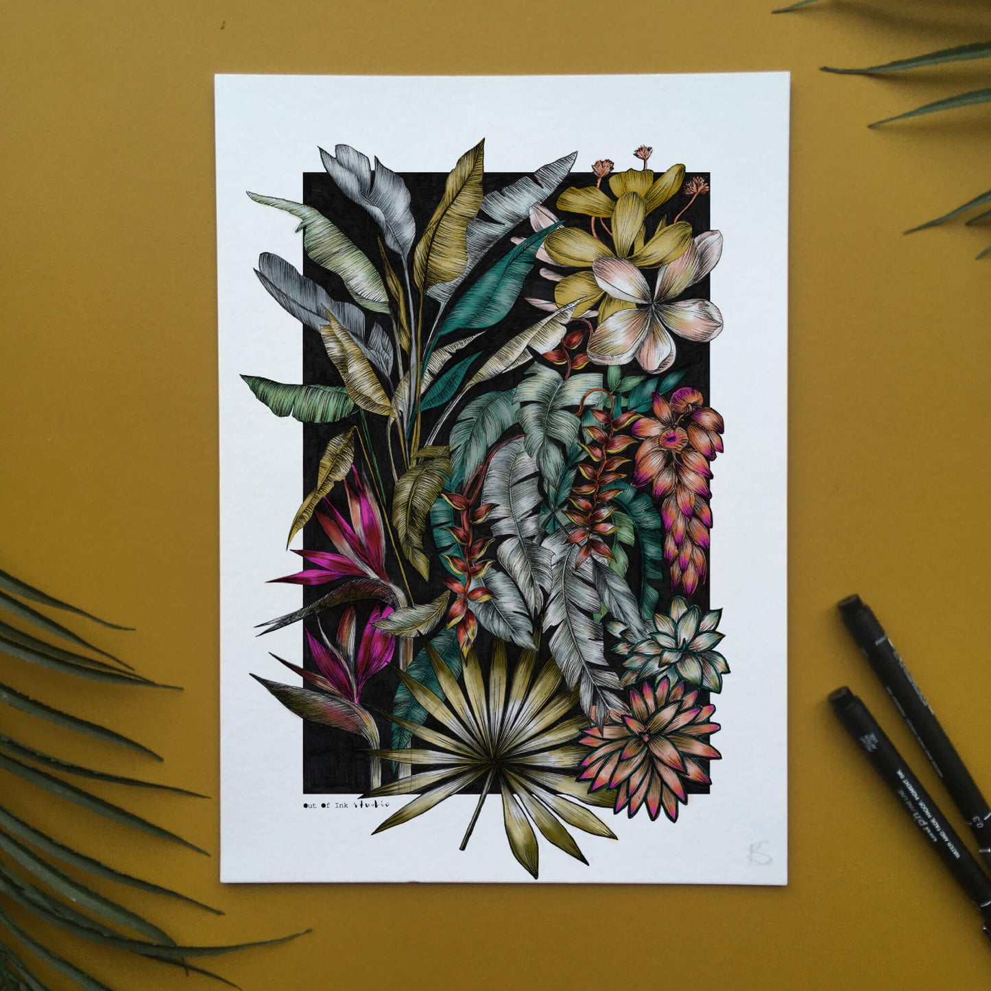 Detailed hand-drawn rainforest art print. gift for wife