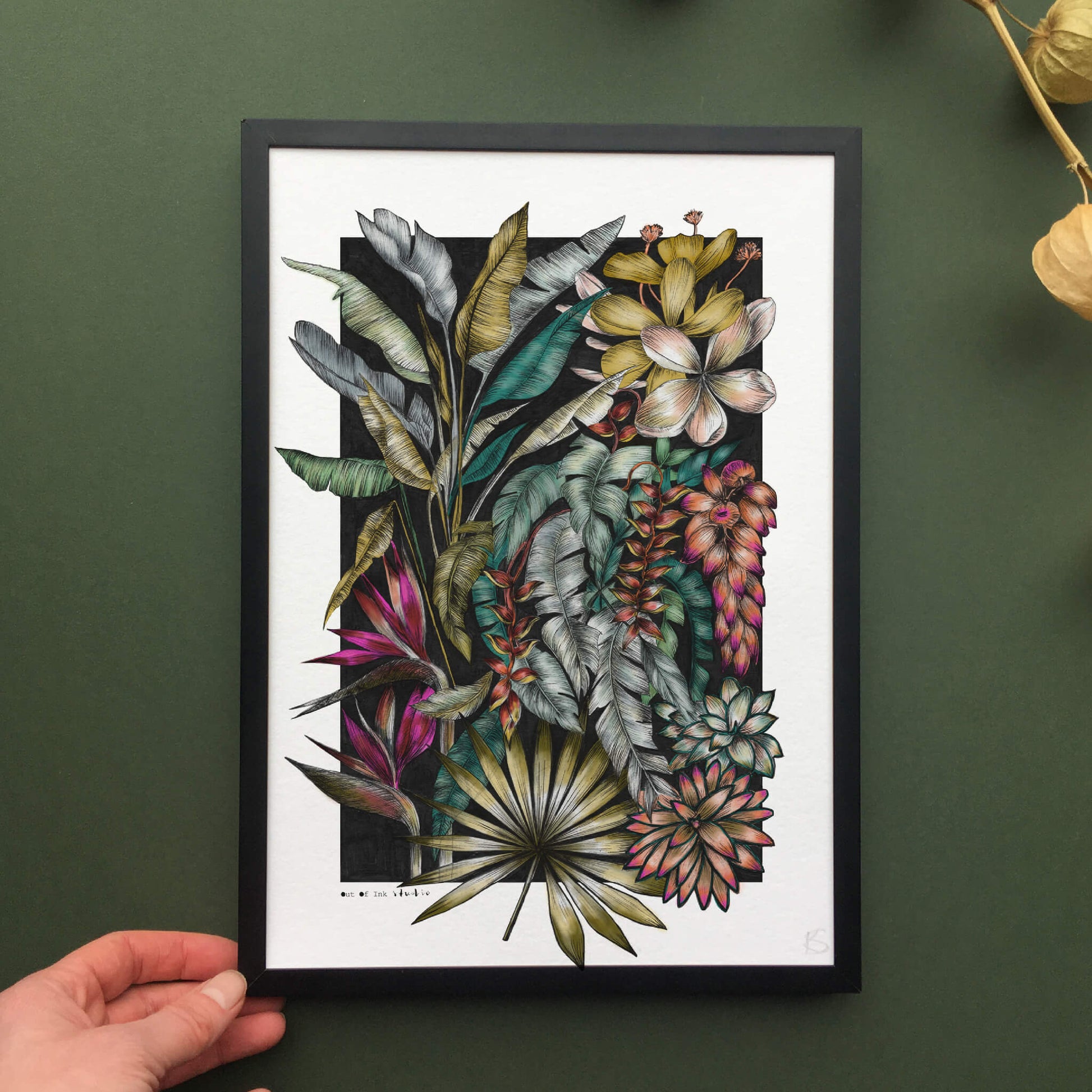 Detailed hand-drawn rainforest art print for gardener