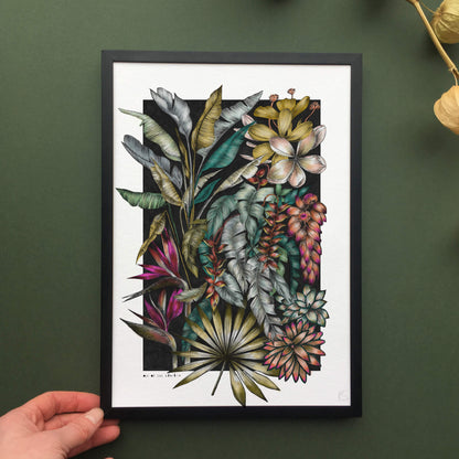 Detailed hand-drawn rainforest art print for gardener