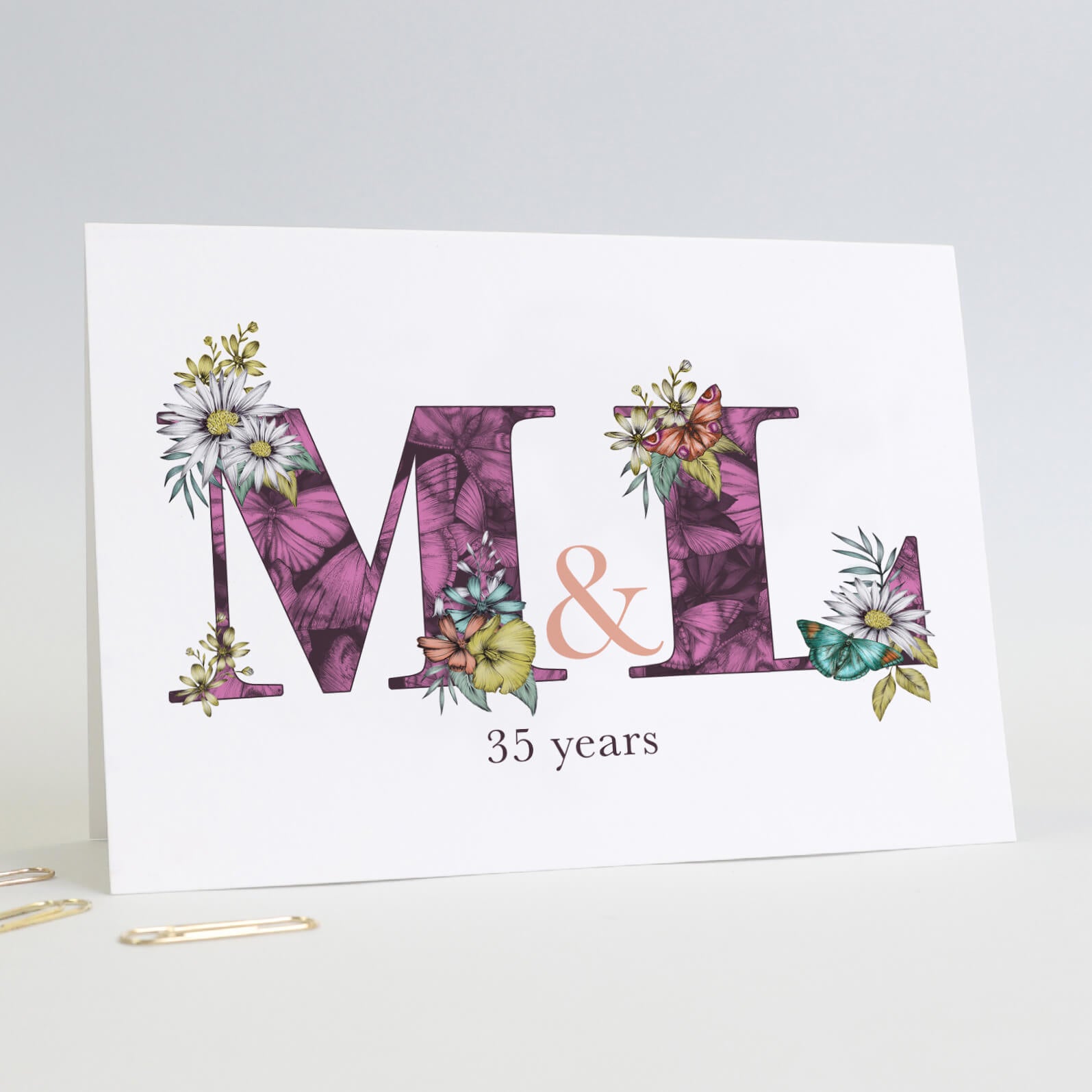  m and l 35th wedding anniversary card covered flowers and butterflies