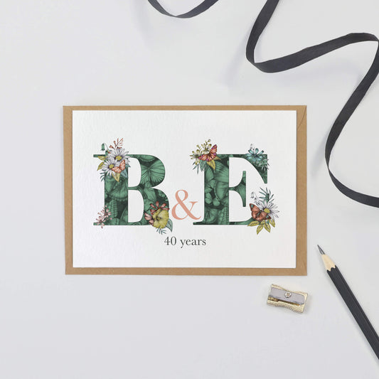 personalised initial ruby anniversary card