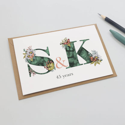 s and k personalised 45th wedding anniversary card with butterflies