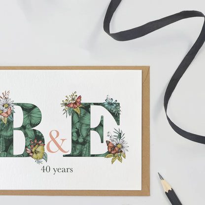 personalised 40th anniversary card with initials