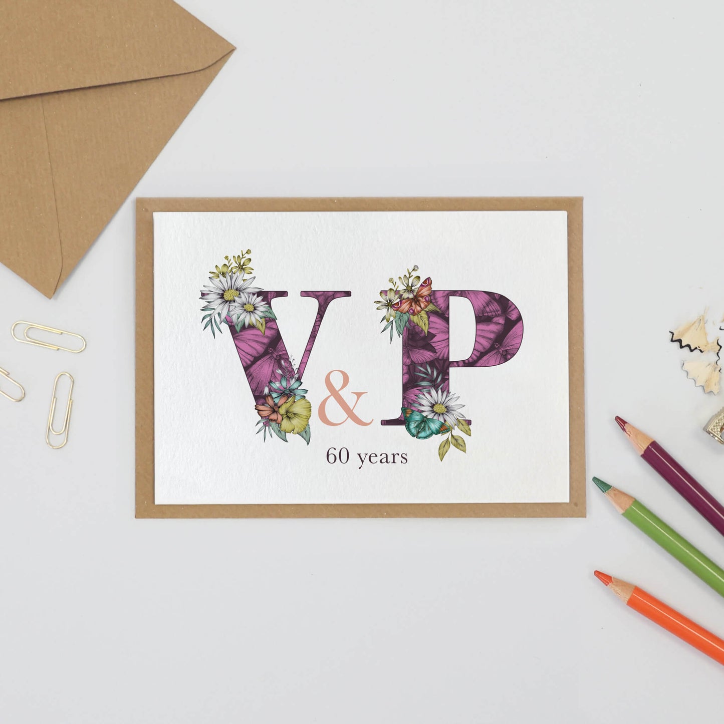 personalised v and p 60 years anniversary card