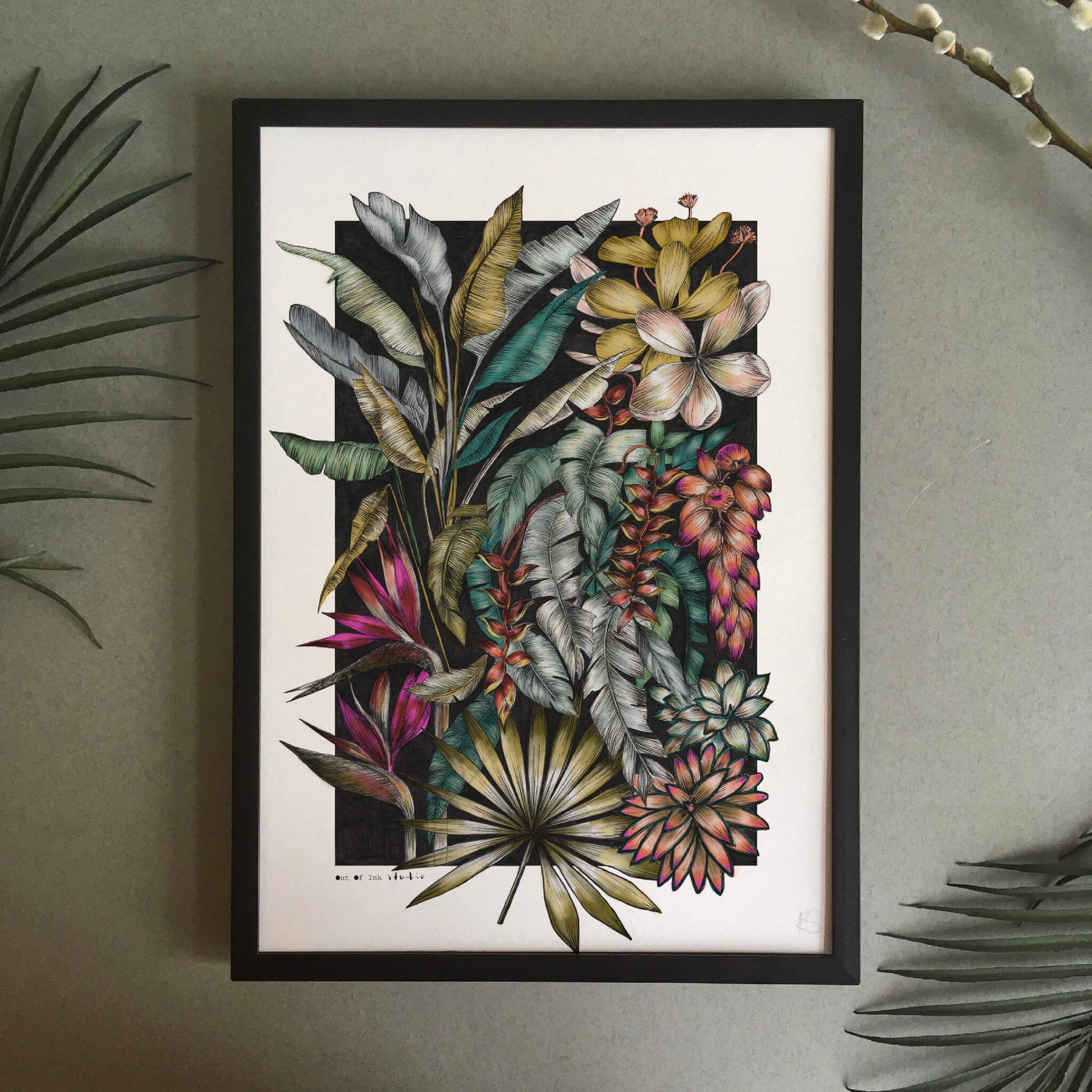 Detailed hand-drawn rainforest art print for nature lover